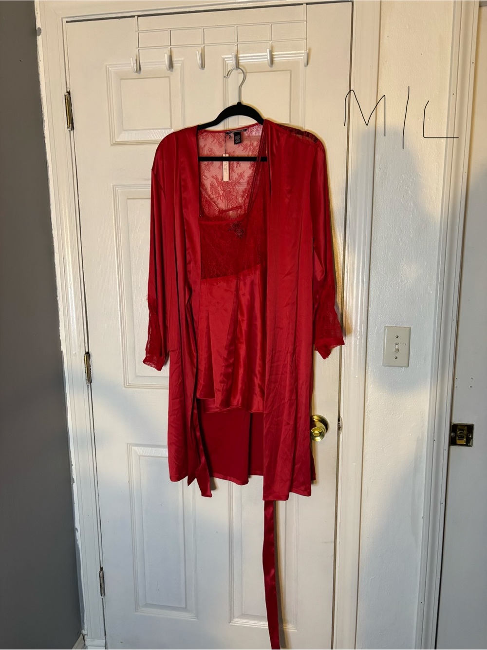 Victoria's Secret Red Satin Robe & Lace Chemise Set